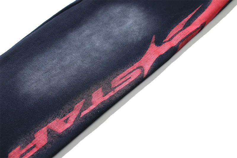 P206 Washed black Real shot Hellstar Washed distressed terry high street retro sweatpants Fabric 380g pure cotton terry cloth Color: Washed black Size: S M L XL