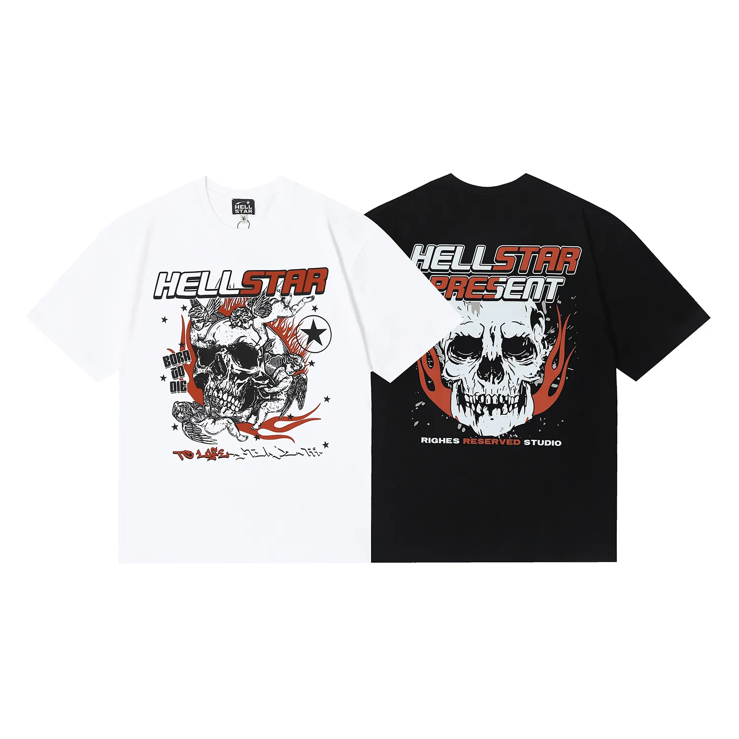 6697# P116 Hellstar American fashion high street pure cotton loose short-sleeved T-shirt Color: White Black Size: S M L XL