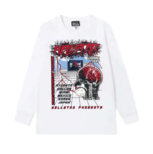 5527# P136 Hellstar Hellstar letter print lightning high street men and women hip-hop loose long-sleeved T-shirt Color: Black White Size: S M L XL