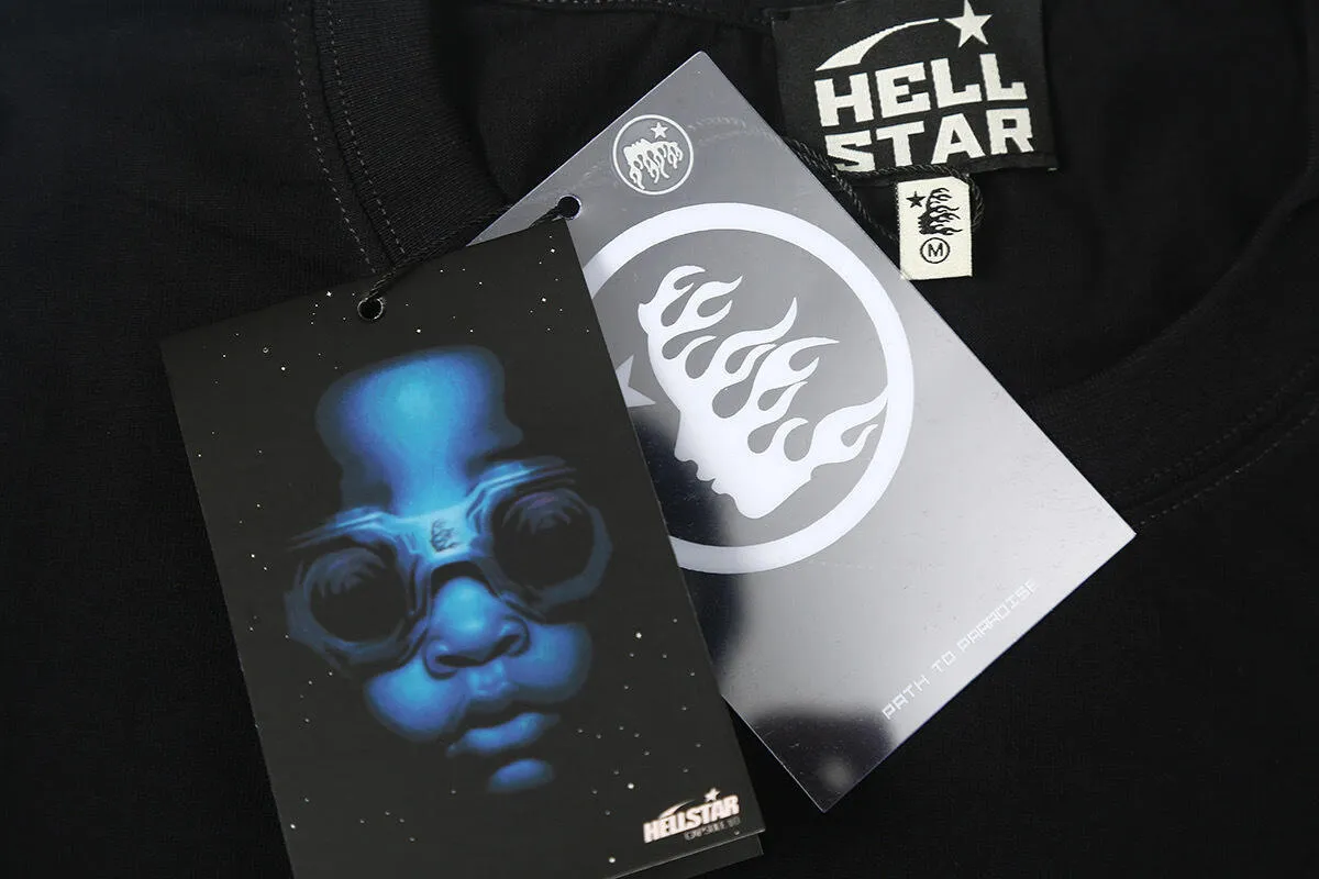 5527# P136 Hellstar Hellstar letter print lightning high street men and women hip-hop loose long-sleeved T-shirt Color: Black White Size: S M L XL