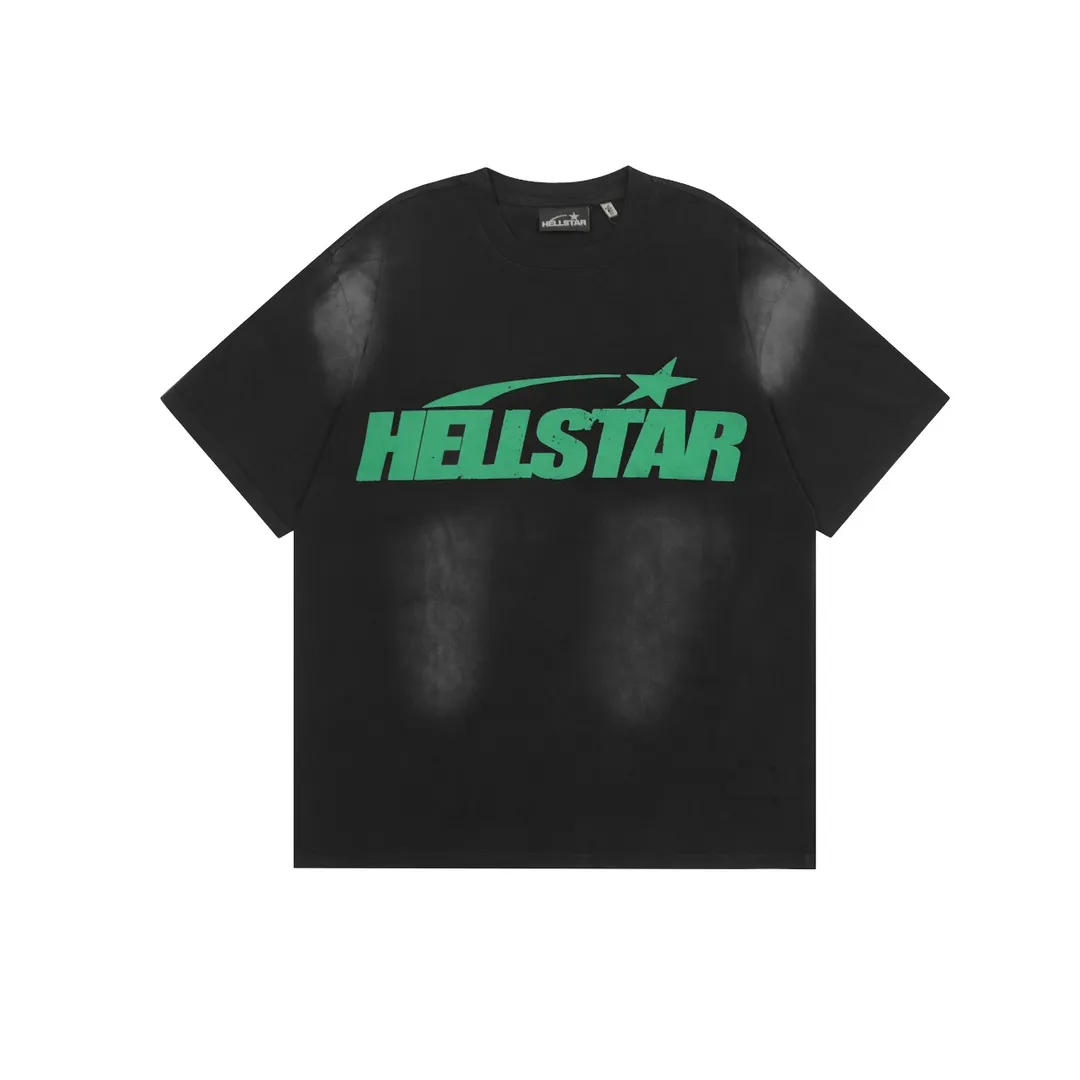 P126 Hellstar Studios Classic Green Logo Short Sleeve Tee Shirt Washed Black Short Sleeve T-shirt The new hot beauty trend Hellstar!  Standard beauty and trendy workmanship, original customization (fabric, pattern, printing, hang tag, main mark, etc.), exaggerated style, explosive style, dare to break through tradition, bring adventurous new fashion experience!   YoungBoy, the most popular rapper in the youth circle, has shot a lot of models for him, and celebrities such as Dababy and Swae Lee frequently get dressed!  color: black Size: S, M, L, XL