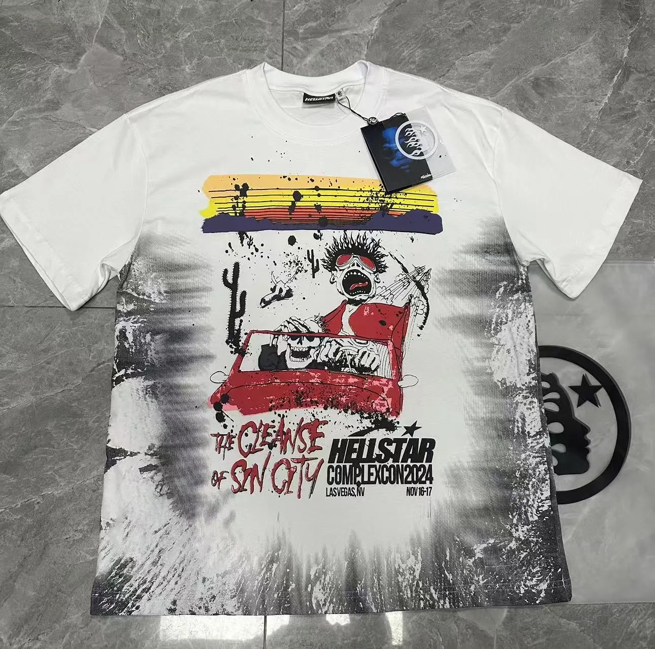 P108 Real-stock Hellstar Cross-border European and American style, street brand pure cotton T-shirt Fabric (fabric): 32 counts of 240g heavy combed double yarn pure cotton Size (size): S-M- L- X L Color (colour): White 👉 👉 👉