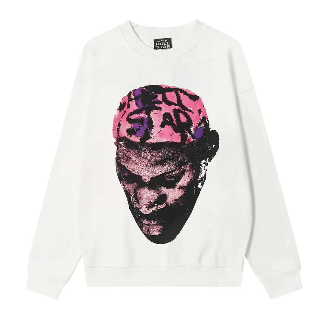 8805# P160 Hellstar high quality Hellstar American trendy printed cotton terry crew neck sweatshirt Color: White Size: S M L XL