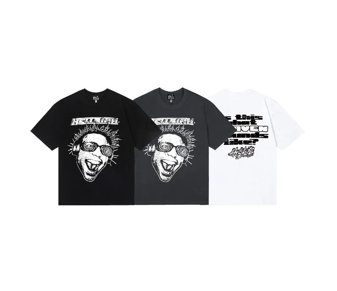 6687# P116 Hellstar American fashion high street pure cotton loose short-sleeved T-shirt Color: Black Gray White Size: S M L XL