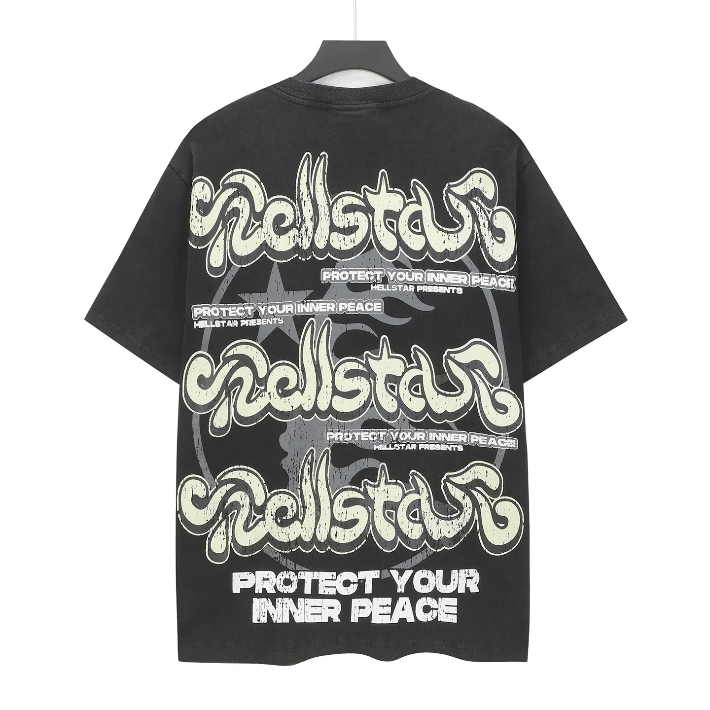 P124 Hellstar Hellstar Cross-border European and American style street fashion brand pure cotton T-shirt Fabric (fabric): 32 counts 250g washed combed double yarn pure cotton Size (size): S-M- L- X L Color (colour): Washed black (spray Ma Liu)