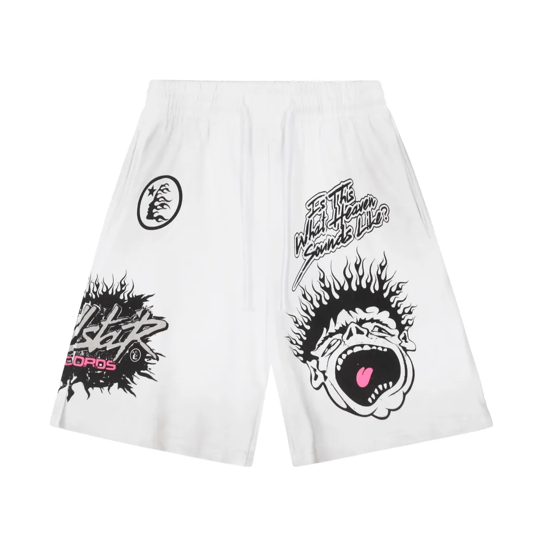 P150 HELLSTAR RECORDS SHORTS High-quality pure cotton shorts, the new hot beauty trend Hellstar!  Standard beauty and trendy workmanship, original customization (fabric, pattern, printing, hang tag, main mark, etc.), exaggerated style, explosive style, dare to break through tradition, bring adventurous new fashion experience!   YoungBoy, the most popular rapper in the youth circle, has shot a lot of models for him, and celebrities such as Dababy and Swae Lee frequently get dressed!  color: WHITE Size: S, M, L, XL
