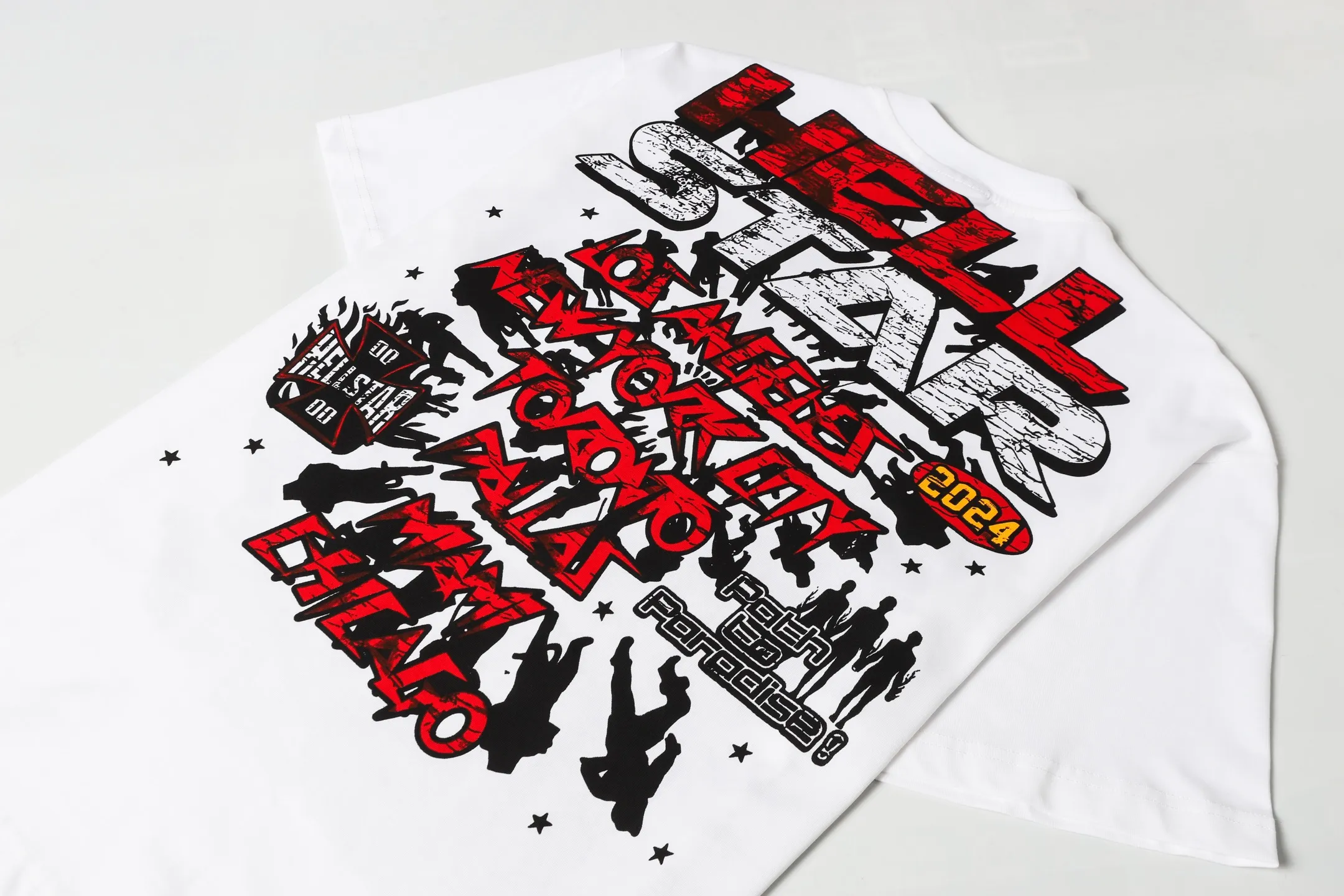 P108 Real-stock Hellstar cross-border European and American style, street fashion brand pure cotton T-shirt. Fabric: 32 counts of 240g combed double yarn pure cotton Size: S-M- L- X L Color: White: Apricot 👉 👉 👉