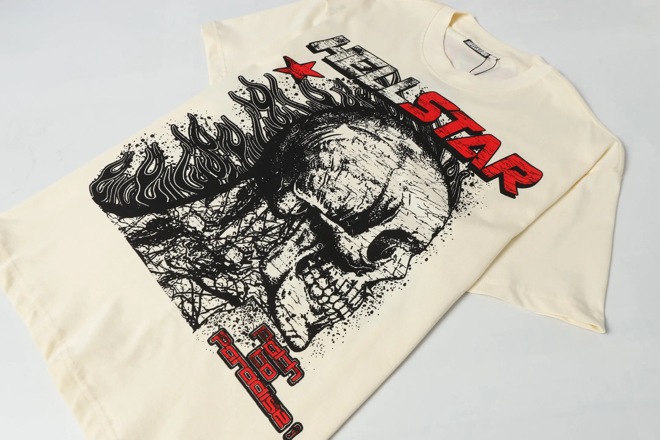 P108 Real-stock Hellstar cross-border European and American style, street fashion brand pure cotton T-shirt. Fabric: 32 counts of 240g combed double yarn pure cotton Size: S-M- L- X L Color: White: Apricot 👉 👉 👉