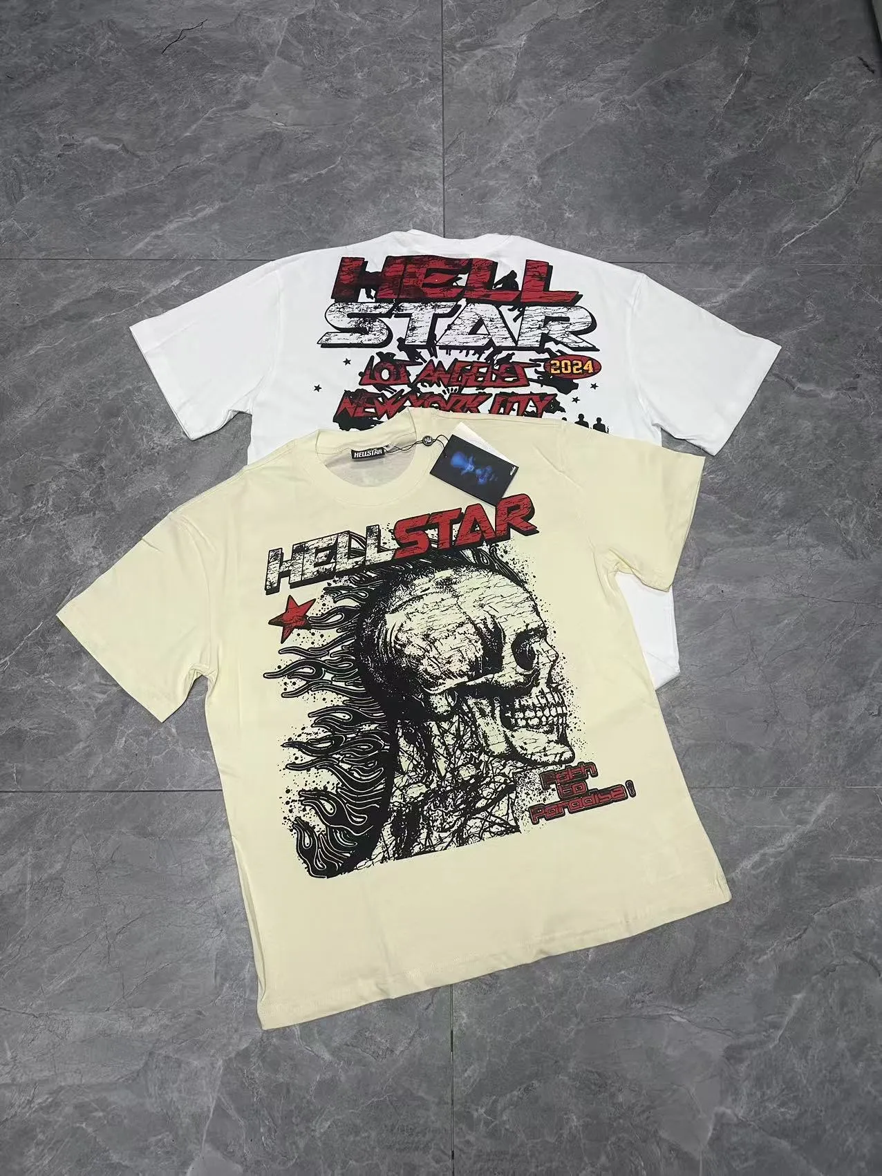 P108 Real-stock Hellstar cross-border European and American style, street fashion brand pure cotton T-shirt. Fabric: 32 counts of 240g combed double yarn pure cotton Size: S-M- L- X L Color: White: Apricot 👉 👉 👉