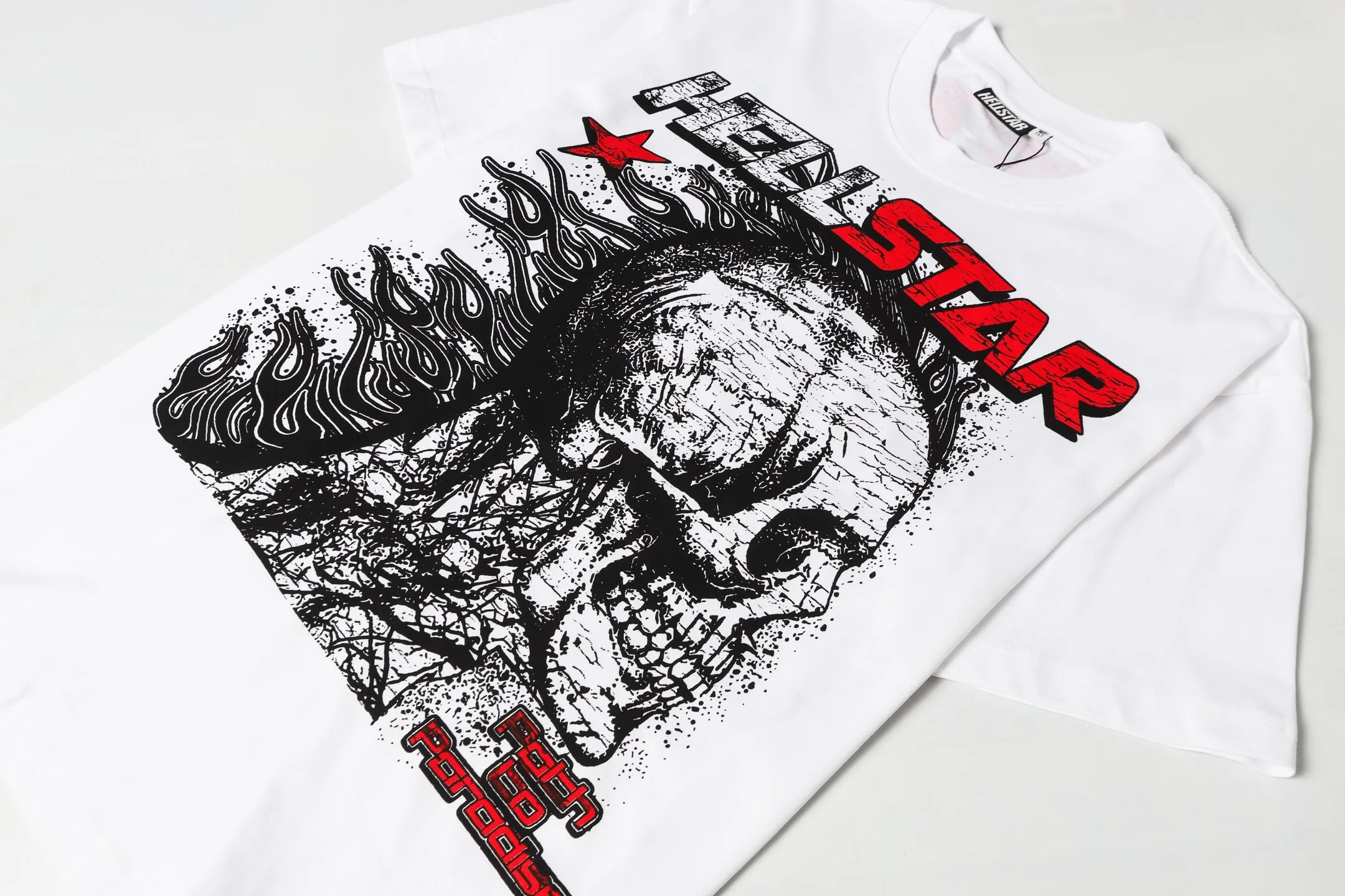 P108 Real-stock Hellstar cross-border European and American style, street fashion brand pure cotton T-shirt. Fabric: 32 counts of 240g combed double yarn pure cotton Size: S-M- L- X L Color: White: Apricot 👉 👉 👉