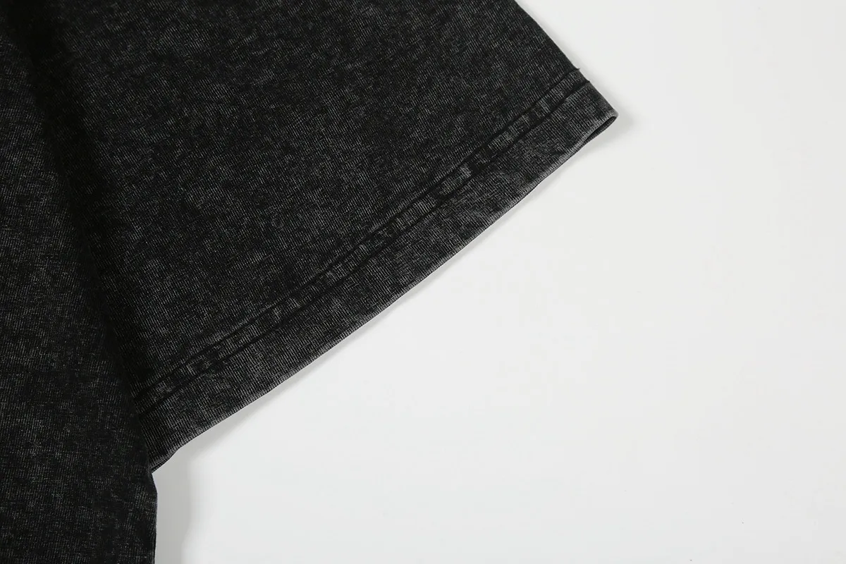7735# P124 Washed Hellstar Hellstar ins same style retro printed tops for men and women, casual and trendy pure cotton washed short-sleeved T-shirt Color: Black Size: S M L XL