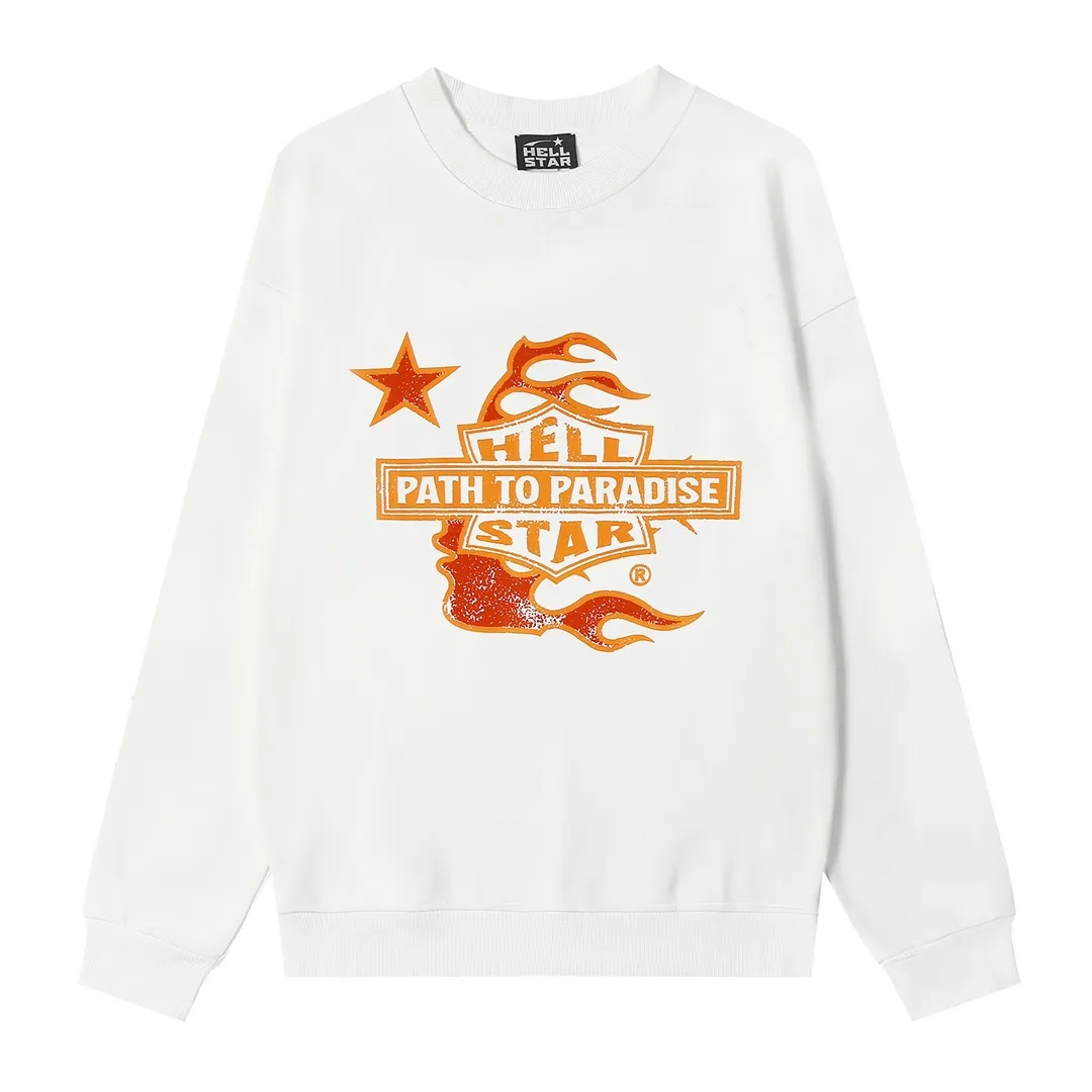 8826# P160 Hellstar high-quality Hellstar American trendy printed cotton terry crew neck sweatshirt Color: White Black Size: S M L XL