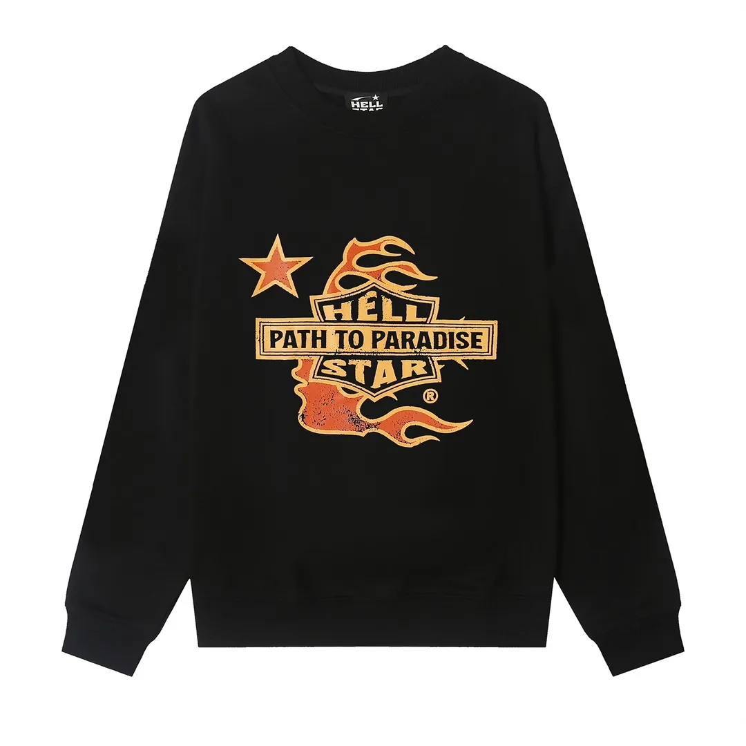 8826# P160 Hellstar high-quality Hellstar American trendy printed cotton terry crew neck sweatshirt Color: White Black Size: S M L XL