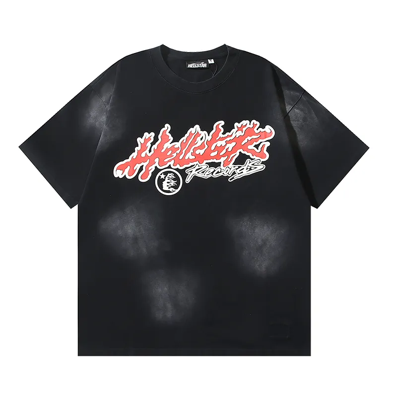 P130 6733#washed black Real shot Hellstar washed retro beauty trend printed short-sleeved T-shirt Fabric: 250g 32 count fine cotton double yarn pure cotton Color: washed black Size: S M L XL