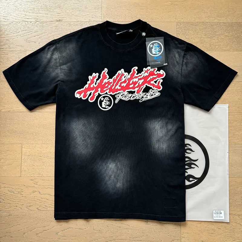 P130 6733#washed black Real shot Hellstar washed retro beauty trend printed short-sleeved T-shirt Fabric: 250g 32 count fine cotton double yarn pure cotton Color: washed black Size: S M L XL