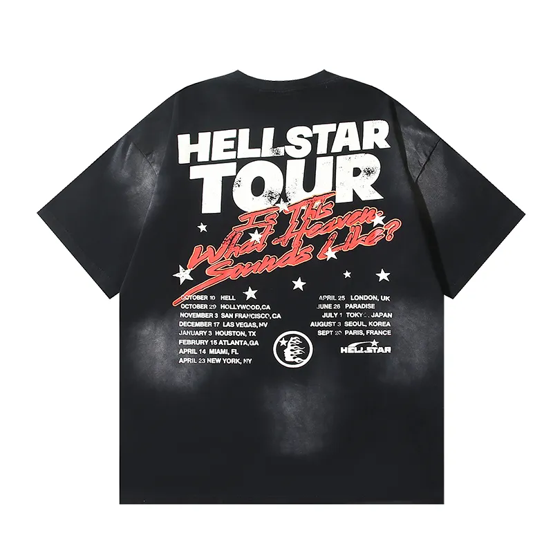 P130 6733#washed black Real shot Hellstar washed retro beauty trend printed short-sleeved T-shirt Fabric: 250g 32 count fine cotton double yarn pure cotton Color: washed black Size: S M L XL