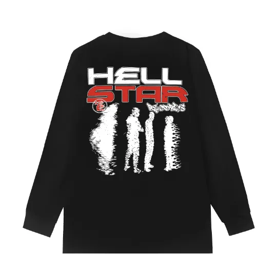 5525# P136 Hellstar Hellstar letter print lightning high street men's and women's hip-hop loose long-sleeved T-shirt Color: Black White Size: S M L XL