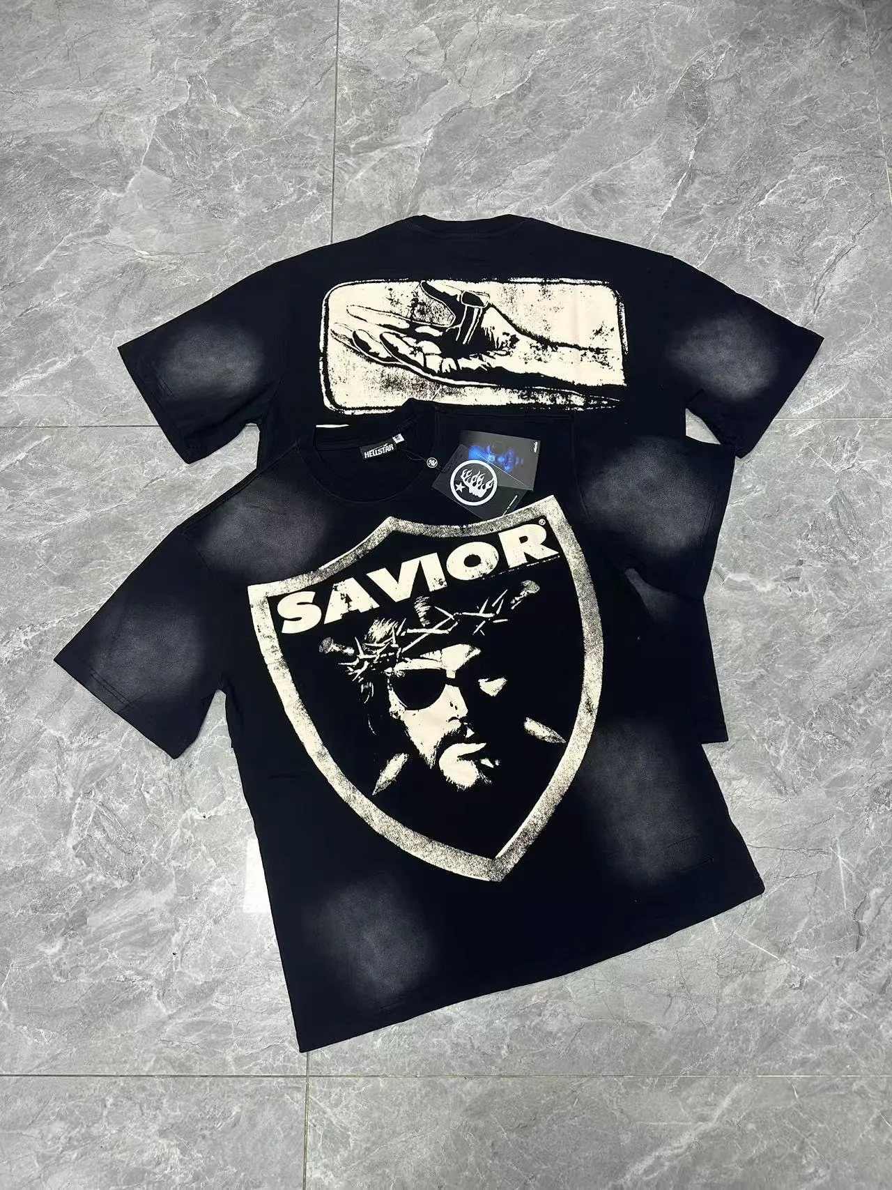 P124 Hellstar Hellstar Cross-border European and American style street fashion brand pure cotton T-shirt Fabric (fabric): 32 counts 250g washed combed double yarn pure cotton Size (size): S-M- L- X L Color (colour): Washed black (spray Ma Liu)