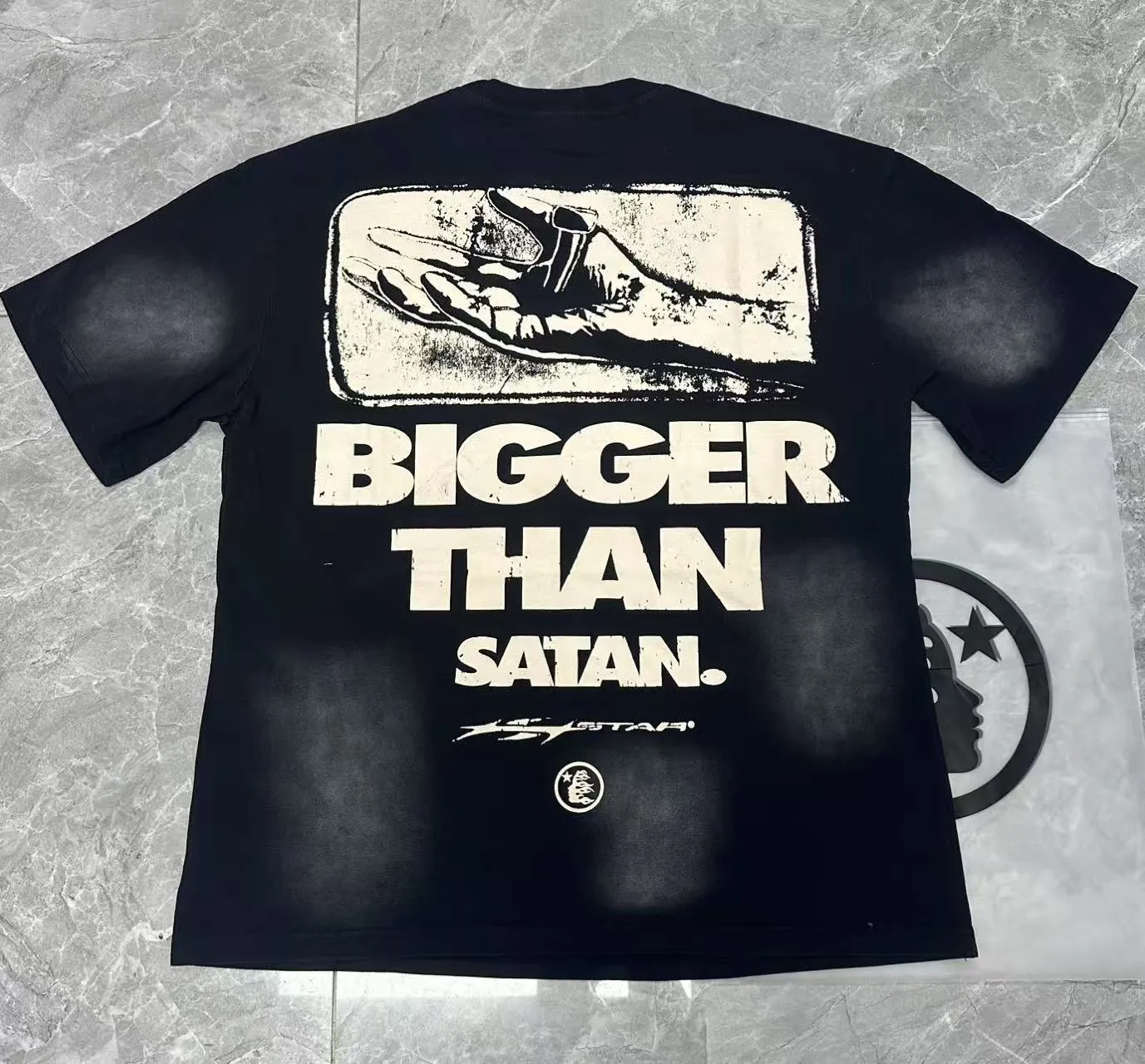 P124 Hellstar Hellstar Cross-border European and American style street fashion brand pure cotton T-shirt Fabric (fabric): 32 counts 250g washed combed double yarn pure cotton Size (size): S-M- L- X L Color (colour): Washed black (spray Ma Liu)
