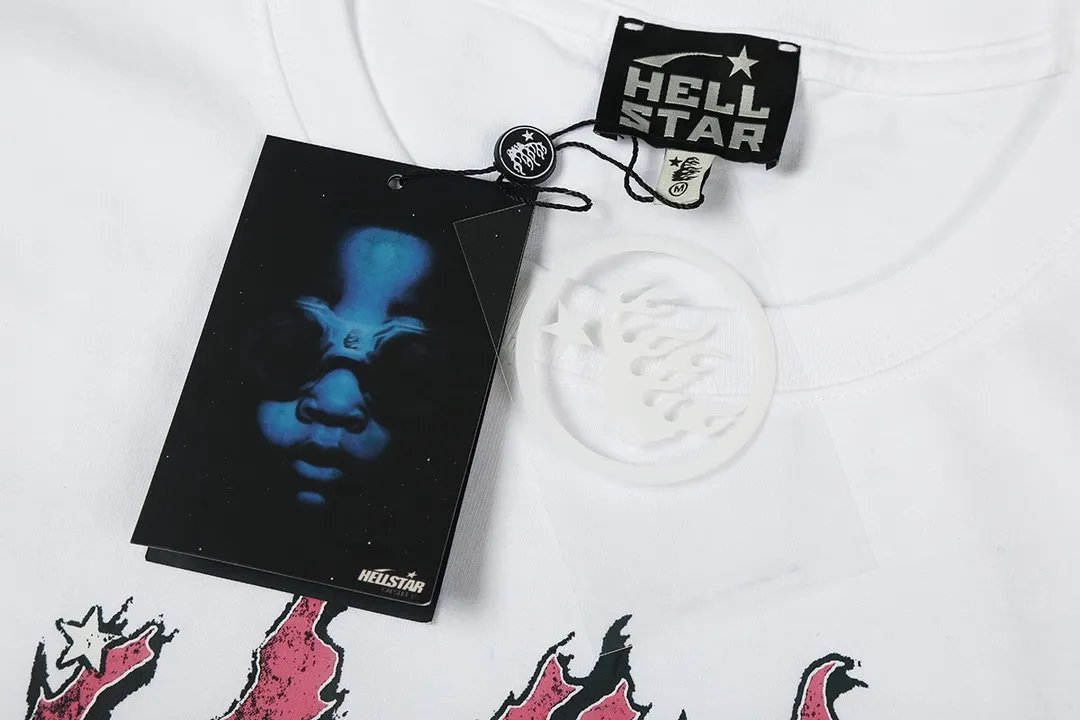 6629# P108 Hellstar American fashion high street pure cotton loose short-sleeved T-shirt Color: White Black Size: S M L XL