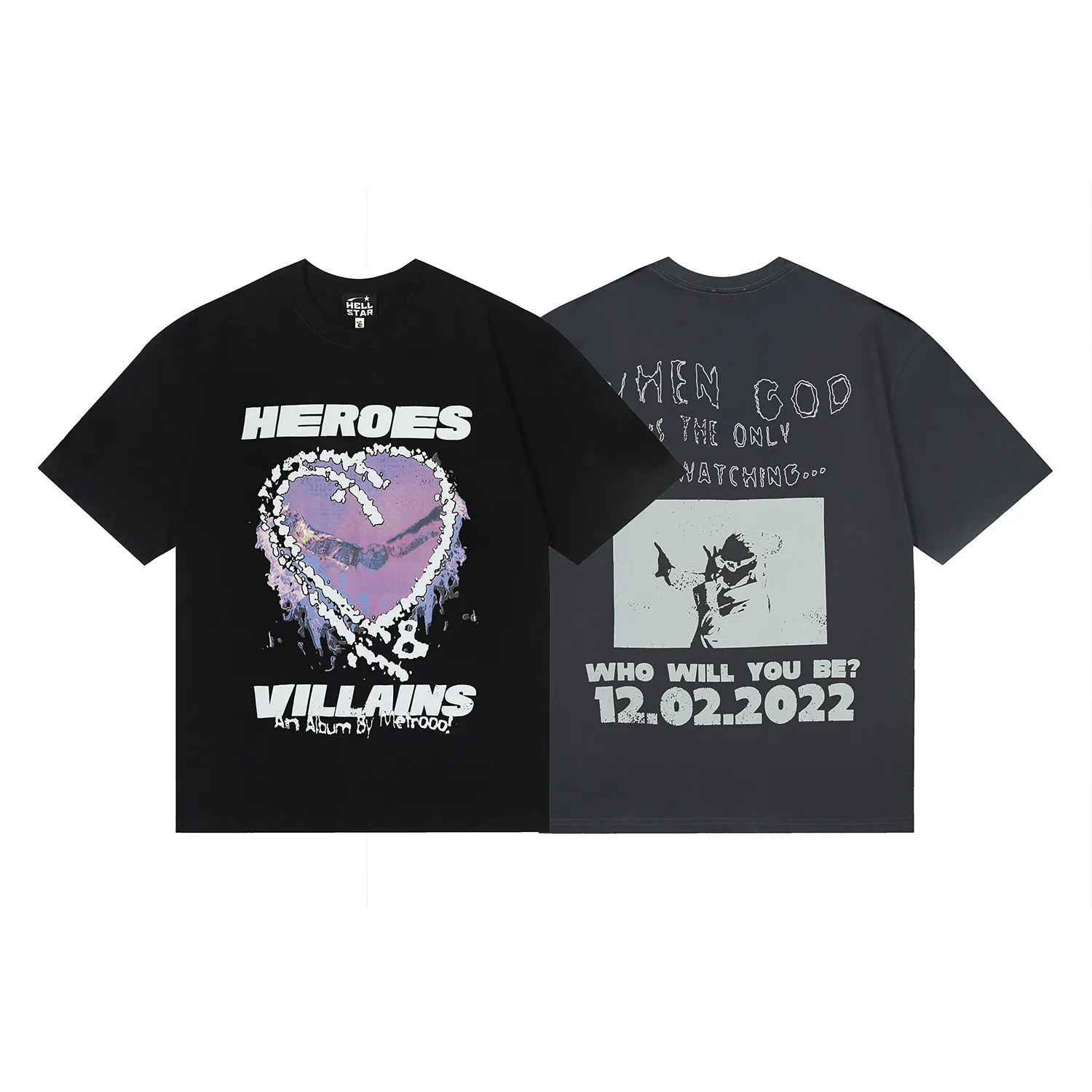 6682# P116 Hellstar American fashion high street pure cotton loose short-sleeved T-shirt Color: Gray Black Size: S M L XL