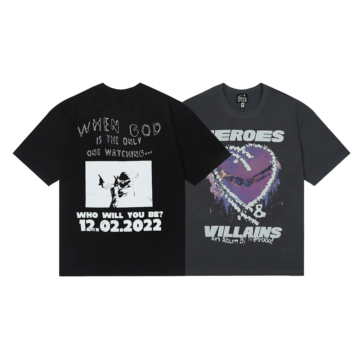 6682# P116 Hellstar American fashion high street pure cotton loose short-sleeved T-shirt Color: Gray Black Size: S M L XL