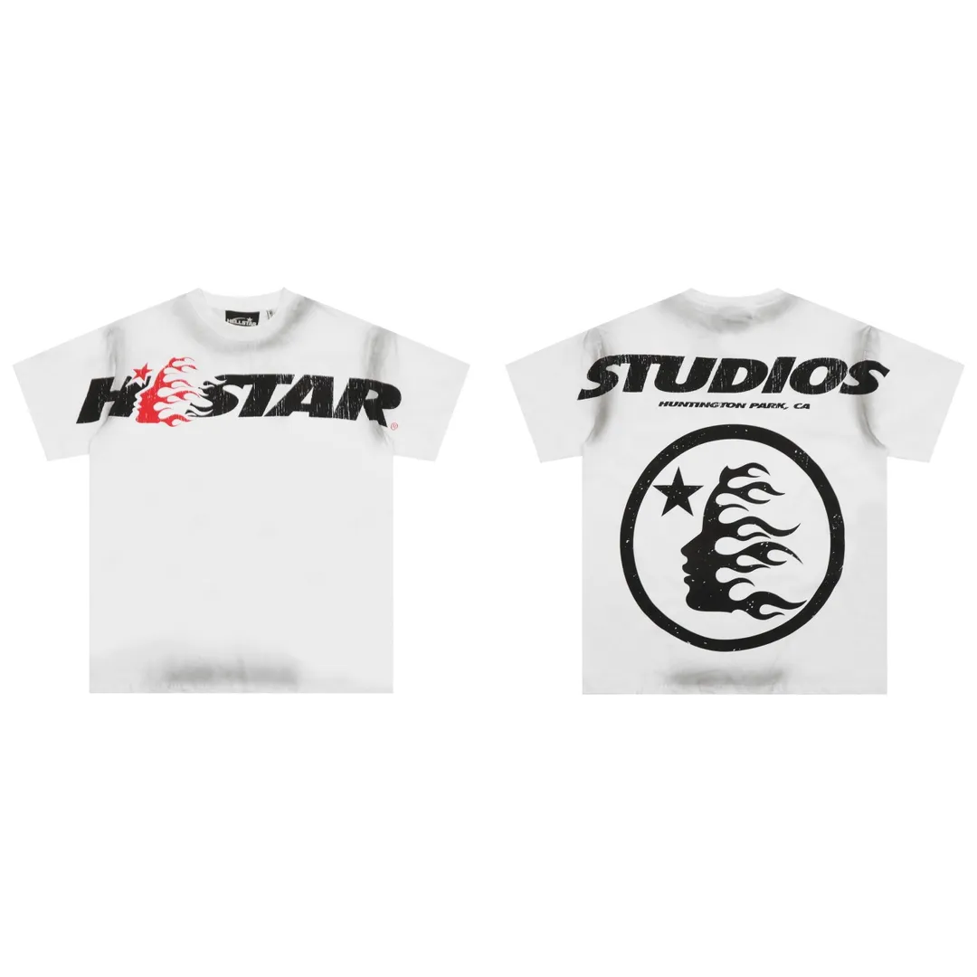 P126 HELLSTAR STUDIOS CARTOON LOGO T-SHIRT Spray Ma Liu Distressed T-shirt The new hot beauty trend Hellstar!  Standard beauty and trendy workmanship, original customization (fabric, pattern, printing, hang tag, main mark, etc.), exaggerated style, explosive style, dare to break through tradition, bring adventurous new fashion experience!   YoungBoy, the most popular rapper in the youth circle, has shot a lot of models for him, and celebrities such as Dababy and Swae Lee frequently get dressed!  color: white Size: S, M, L, XL