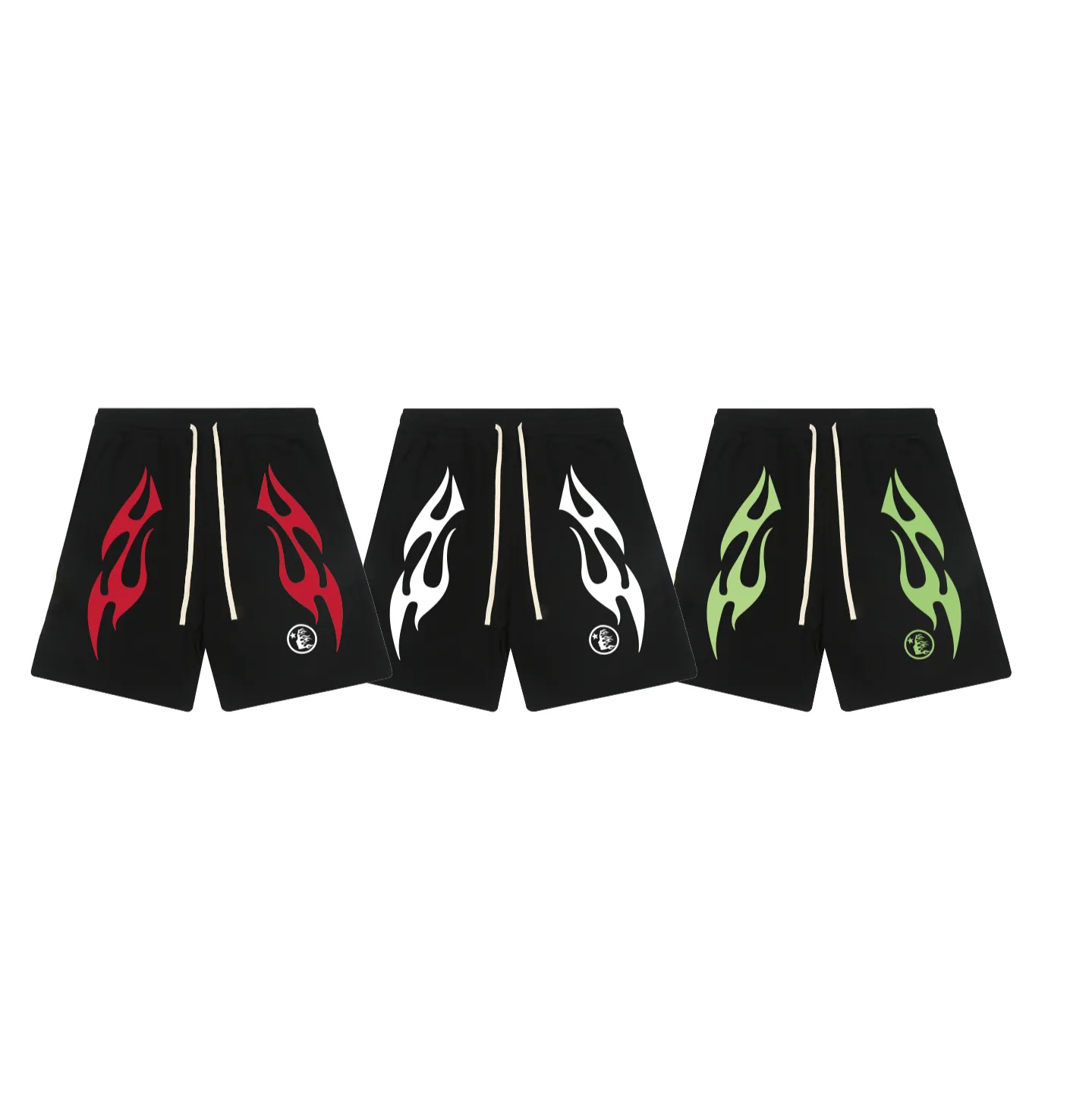 1120# P150 Hellstar pure cotton terry 350g printed casual shorts Color: Black Size: S M L XL