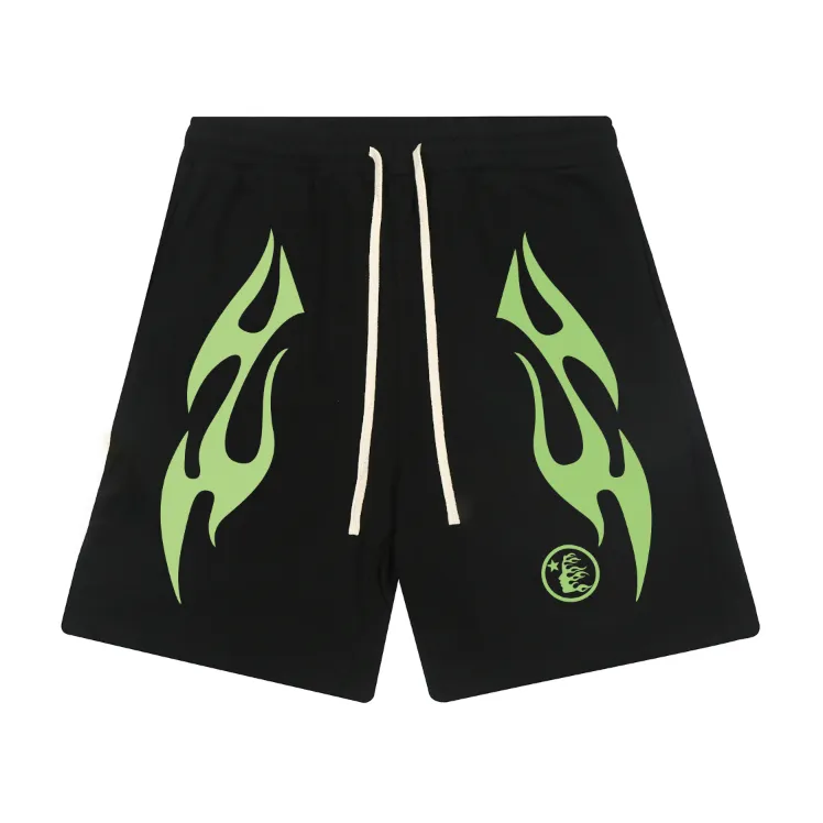 1120# P150 Hellstar pure cotton terry 350g printed casual shorts Color: Black Size: S M L XL