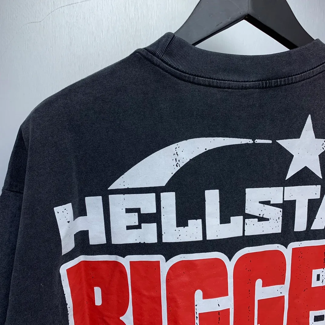 P134 Custom Cut and sew garment in Los Angeles. Dyed and potassium sprayed with jumbo screen print. Fits slightly oversized. Gentle wash tumble dry. Dry clean preferred Newly popular Hellstar short-sleeved T-shirt!   Standard beauty and trendy workmanship, original customization (fabric, pattern, printing, hang tag, main mark, etc.), exaggerated style, explosive style, dare to break through tradition, bring adventurous new fashion experience!  YoungBoy, the most popular rapper in the youth circle, has shot a lot of models for him, and celebrities such as Dababy and Swae Lee frequently get dressed!  color: Vintage Black (washed black)