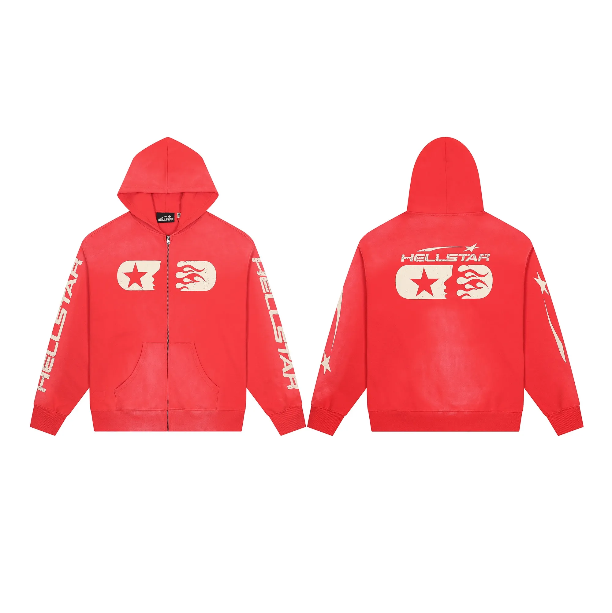 P240 HELLSTAR STUDIOS ZIP HOODIE Beauty and fashion washable water spray Ma Liu distressed hoodie sweatshirt jacket The new hot beauty trend Hellstar!  Standard beauty and trendy workmanship, original customization (fabric, pattern, printing, hang tag, main mark, etc.), exaggerated style, explosive style, dare to break through tradition, bring adventurous new fashion experience!   YoungBoy, the most popular rapper in the youth circle, has shot a lot of models for him, and celebrities such as Dababy and Swae Lee frequently get dressed!  color: RED Size: S, M, L, XL