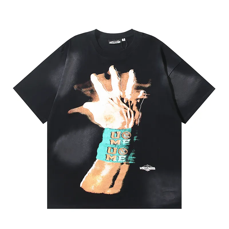 P130 6750#washed black Real shot Hellstar washed retro beauty trend printed short-sleeved T-shirt Fabric: 250g 32 count fine cotton double yarn pure cotton Color: washed black Size: S M L XL