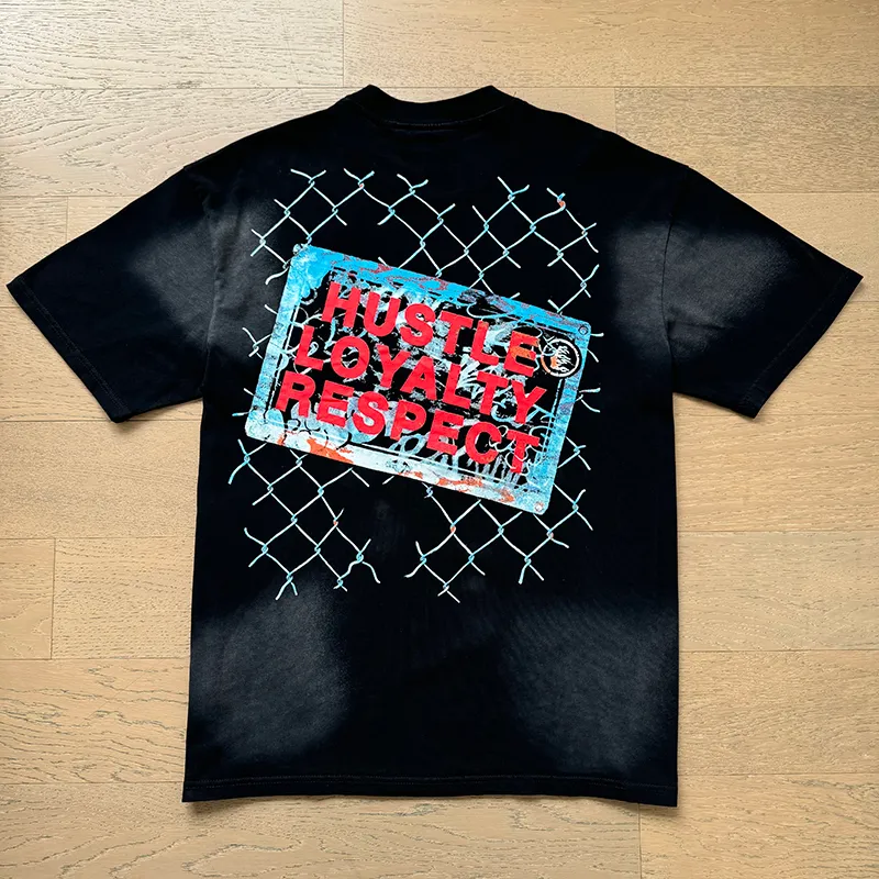 P130 6750#washed black Real shot Hellstar washed retro beauty trend printed short-sleeved T-shirt Fabric: 250g 32 count fine cotton double yarn pure cotton Color: washed black Size: S M L XL
