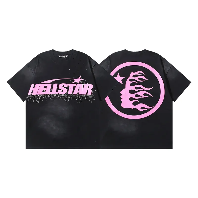 P134 6753# Washed Black + Hot Brick Real Shot Hellstar Washed Retro Beauty Trendy Hot Brick Printed Short Sleeve T-shirt Fabric: 250g 32 Count Fine Cotton Double Yarn Pure Cotton Color: Washed Black + Hot Brick Code Number: S M L XL