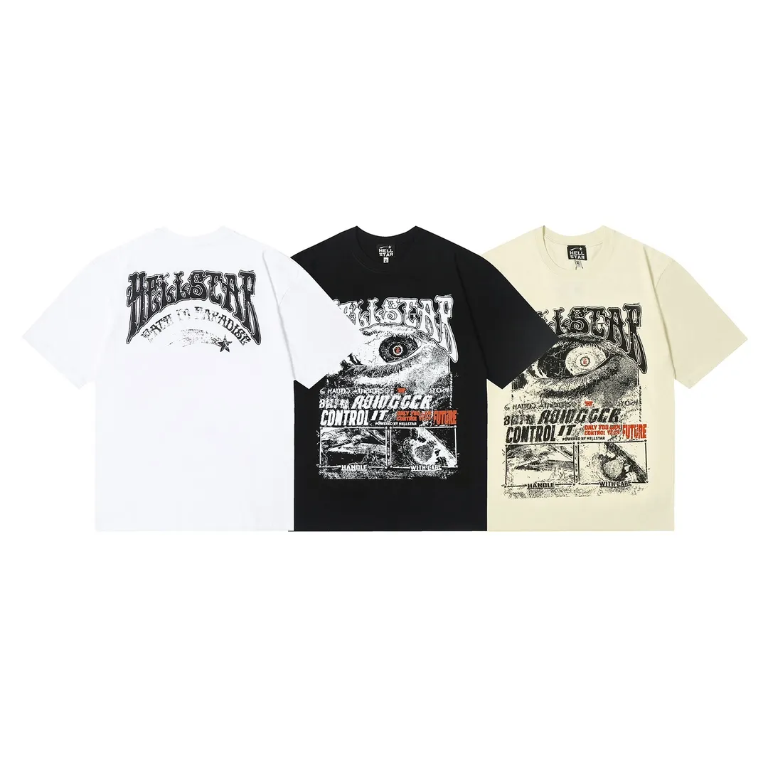6636# P112 Hellstar American fashion high street pure cotton loose short-sleeved T-shirt Color: White Black Apricot Code Number: S M L XL