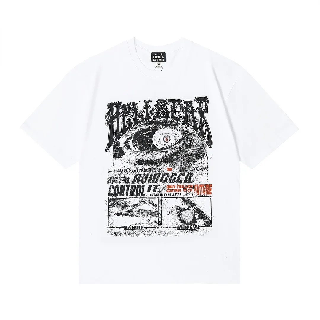 6636# P112 Hellstar American fashion high street pure cotton loose short-sleeved T-shirt Color: White Black Apricot Code Number: S M L XL