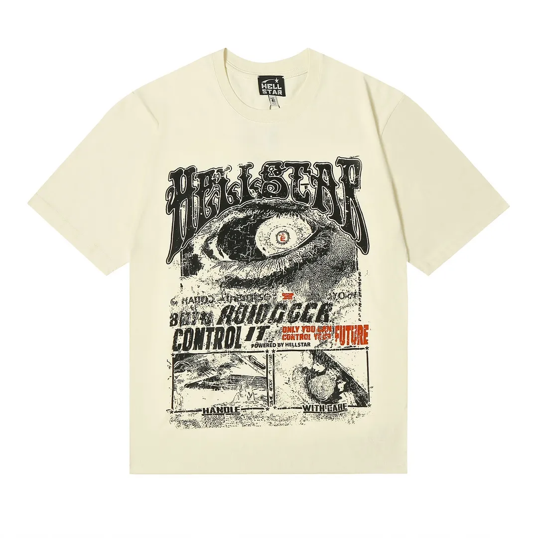 6636# P112 Hellstar American fashion high street pure cotton loose short-sleeved T-shirt Color: White Black Apricot Code Number: S M L XL