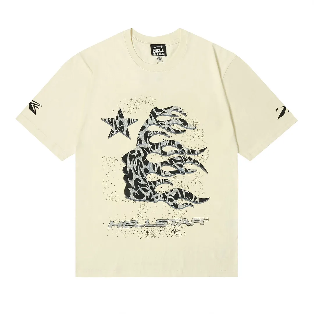 6648# P112 Hellstar American fashion high street pure cotton loose short-sleeved T-shirt Color: Black White Apricot Code Number: S M L XL