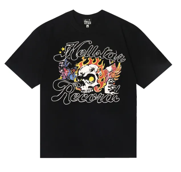 6843# P116 Hellstar American fashion high street pure cotton loose short-sleeved T-shirt Color: White Black Size: S M L XL