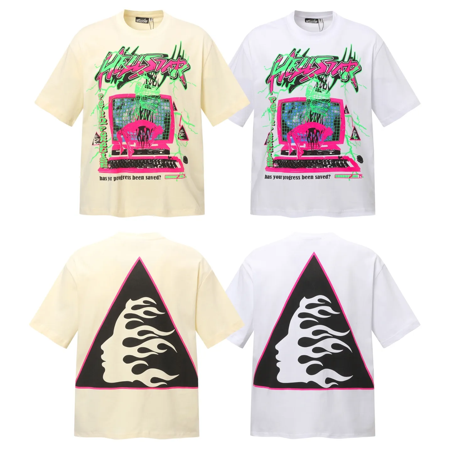 P108 Real-stock Hellstar cross-border European and American style, street fashion brand pure cotton T-shirt Fabric (fabric): 32 counts of 240g heavy combed double yarn pure cotton Size (size): S-M- L- X L Color (colour): white/apricot 👉 👉
