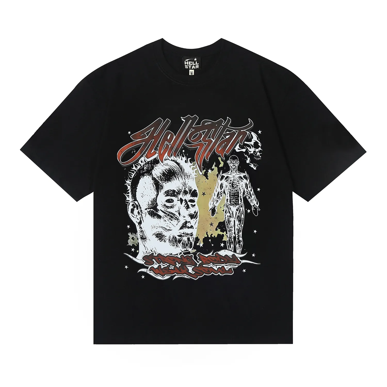 6696# P116 Hellstar American fashion high street pure cotton loose short-sleeved T-shirt Color: White Black Size: S M L XL