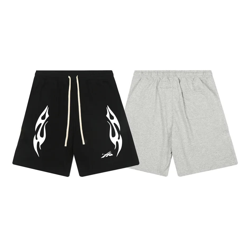 1106# P150 Hellstar pure cotton terry 350g printed casual shorts Color: black floral gray Size: S M L XL