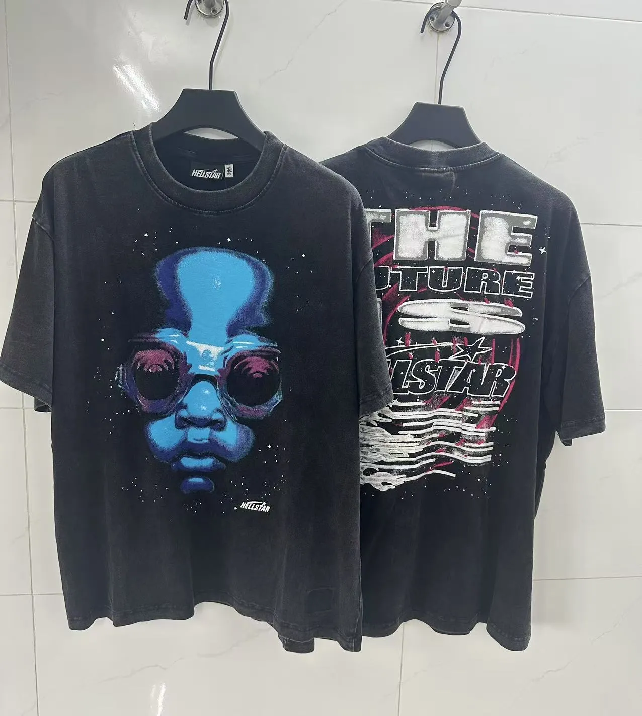 P124 Hellstar Hellstar Cross-border European and American style street fashion brand pure cotton T-shirt Fabric (fabric): 32 counts 250g washed combed double yarn pure cotton Size (size): S-M- L- X L Color (colour): Washed black (spray Ma Liu)