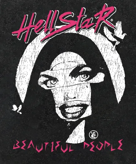 7732# P124 Washed Hellstar Hellstar ins same style retro printed tops for men and women, casual and trendy pure cotton washed short-sleeved T-shirt Color: Black Size: S M L XL