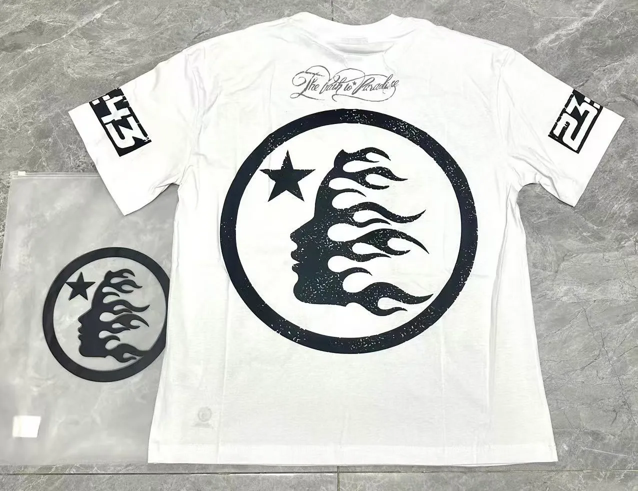 P108 Real-stock Hellstar Cross-border European and American style, street fashion brand pure cotton T-shirt Fabric (fabric): 32 counts of 240g heavy combed yarn pure cotton Size (size): S-M- L- X L Color (colour): apricot/white