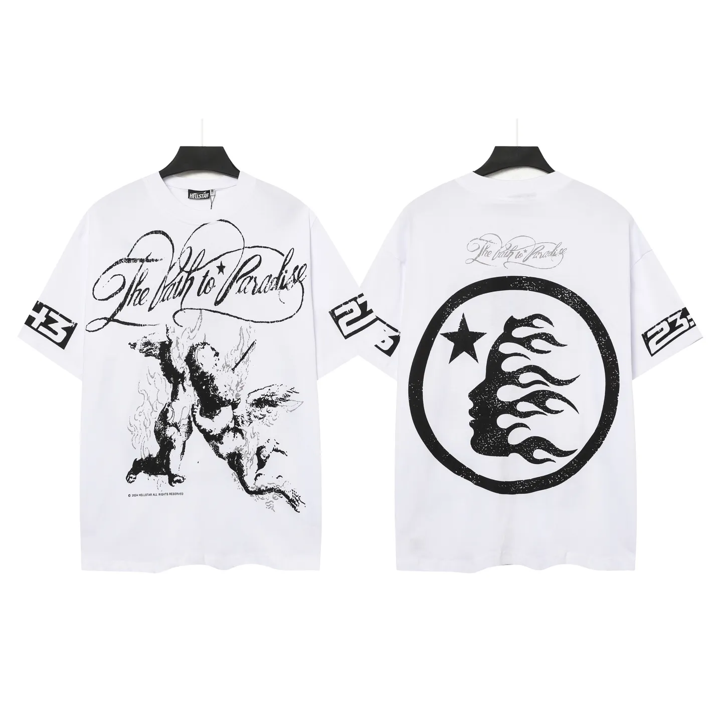 P108 Real-stock Hellstar Cross-border European and American style, street fashion brand pure cotton T-shirt Fabric (fabric): 32 counts of 240g heavy combed yarn pure cotton Size (size): S-M- L- X L Color (colour): apricot/white