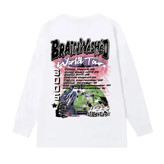 5529# P136 Hellstar Hellstar letter print lightning high street men and women hip-hop loose long-sleeved T-shirt Color: Black White Size: S M L XL