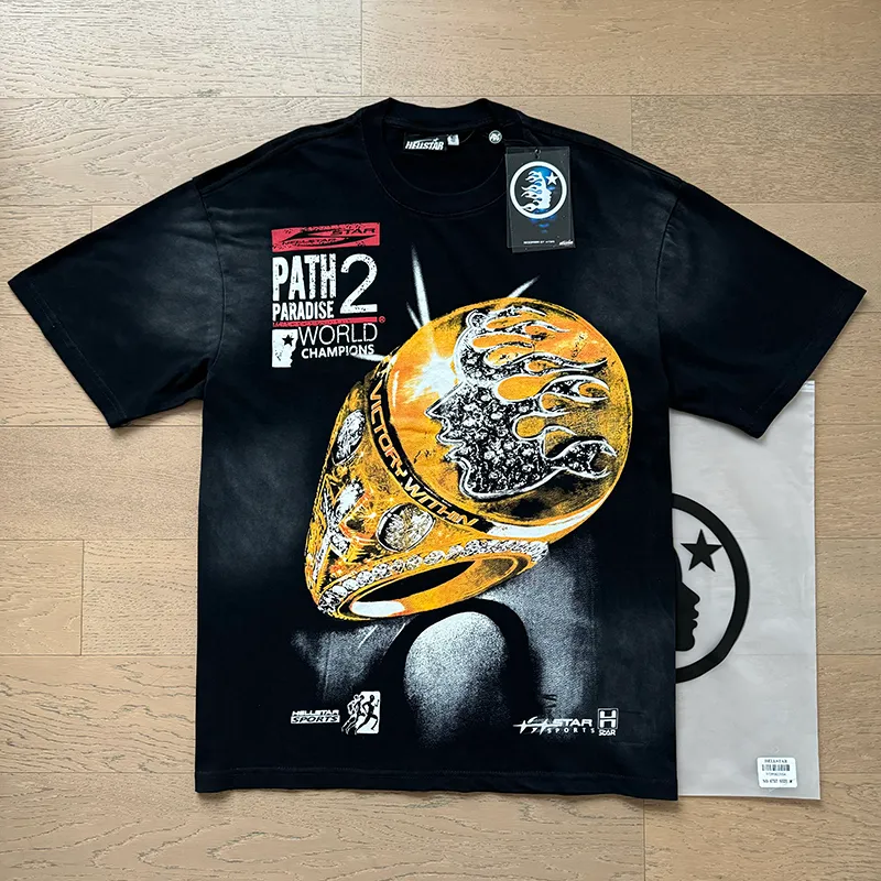 P126 6757#washed black Real shot Hellstar washed retro beauty trendy printed short-sleeved T-shirt Fabric: 250g 32 count fine cotton double yarn pure cotton Color: washed black Size: S M L XL