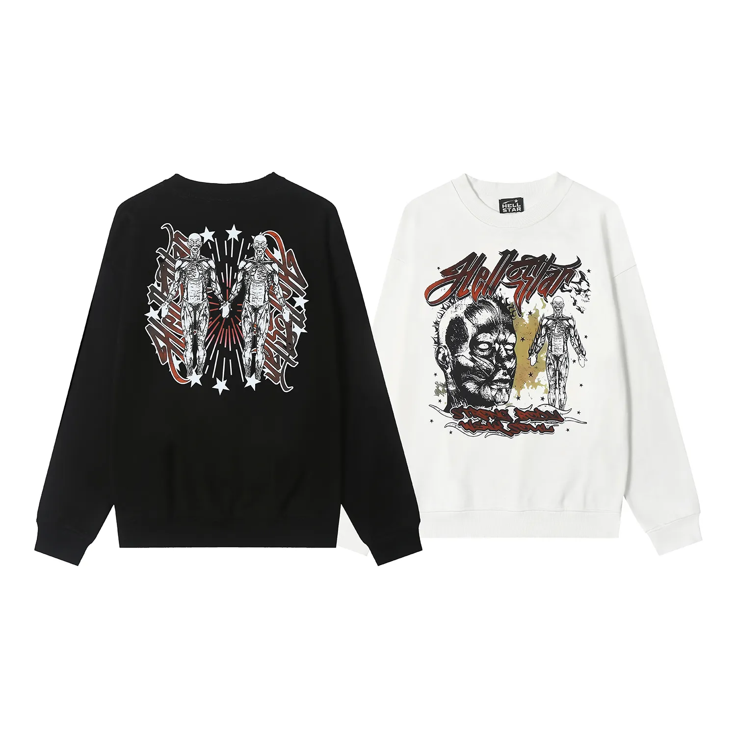 8839# P160 Hellstar high-quality Hellstar American trendy printed cotton terry crew neck sweatshirt Color: White Black Size: S M L XL
