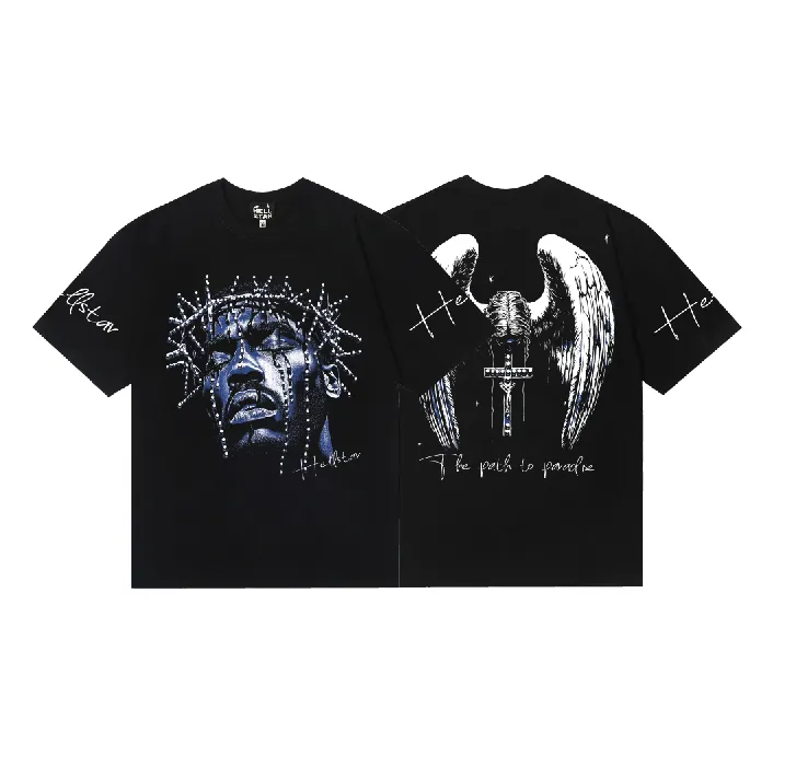 6815# P116 Hellstar American fashion high street pure cotton loose short-sleeved T-shirt Color: Black Size: S M L XL